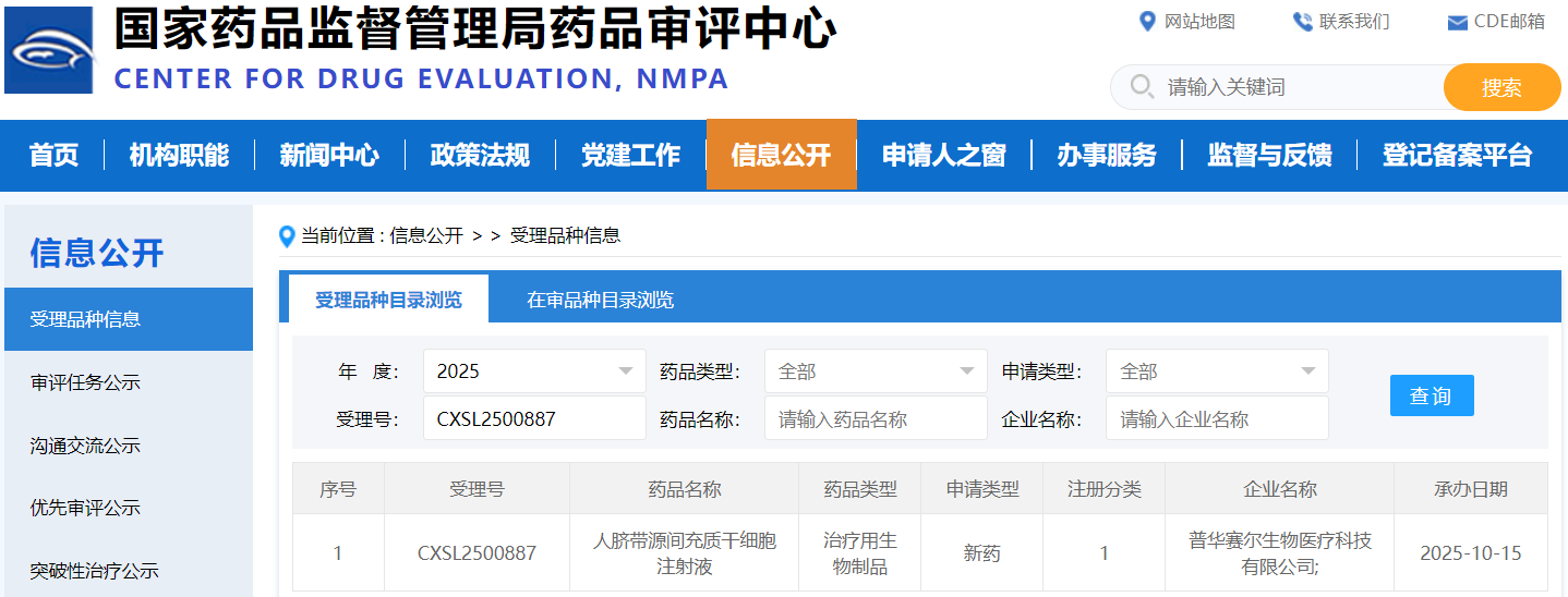自主研發(fā)的干細胞新藥“人臍帶源間充質干細胞注射液”臨床試驗申請，已于2026年1月5日正式獲得國家藥品監(jiān)督管理局批準（受理號：CXSL2500887）。